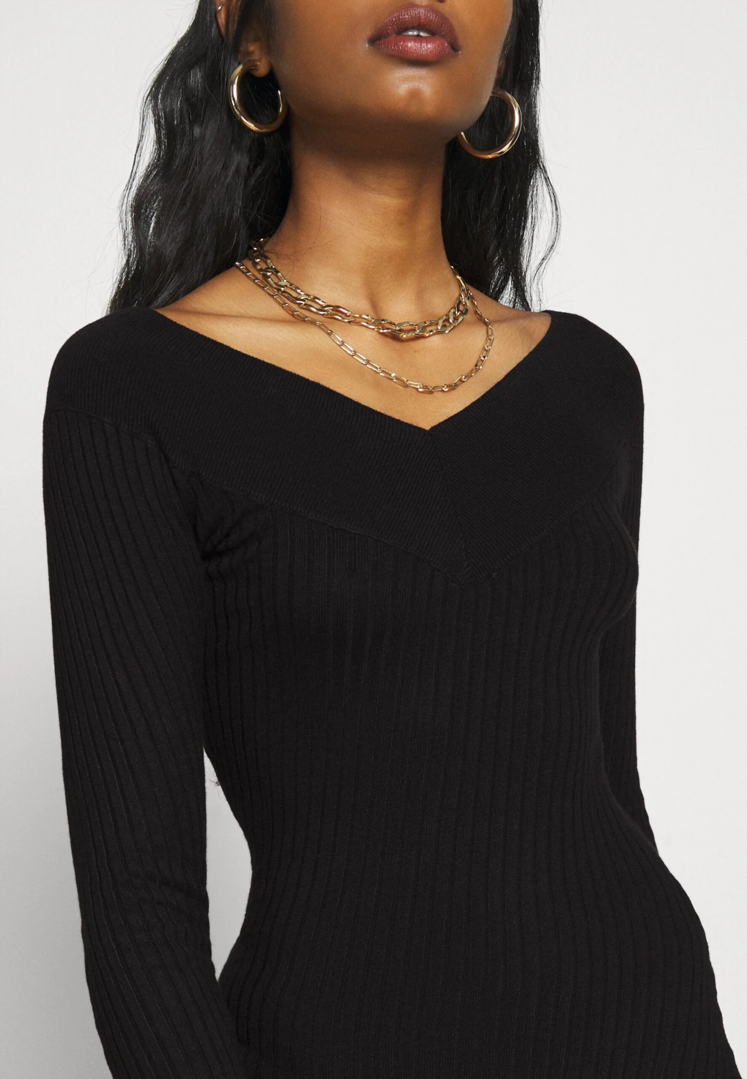 V Ausschnitt Ripp Mini Bodycon StrickkleidTubinoBlack Donna Vestiti EVF21C01P-Q11 6 V Ausschnitt Ripp Mini Bodycon StrickkleidTubinoBlack Donna Vestiti EVF21C01P-Q11 - immagine 6