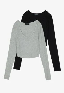 Even&Odd 2 PackMaglietta A Manica LungaBlack/Mottled Grey Donna T-shirt E Top EV421D26A-Q11 -Fashion 5faff0d9790c4a6590bbebbeadf9d339