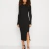 Even&Odd Circ Long Sleeves Midi High Slit Dress - Abito In Maglia - Black