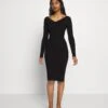 V Ausschnitt Ripp Mini Bodycon StrickkleidTubinoBlack Donna Vestiti EVF21C01P-Q11