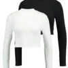 Even&Odd 2 PackMaglietta A Manica Lunga White/Black Donna T-shirt E Top EV421D1A1-A11