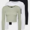 3 PackMaglietta A Manica LungaBlack/White/Light Green Donna T-shirt E Top EVF21D03J-Q11