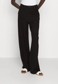 Business Casual Wide Legs With Front Pleats PantaloniBlack Donna Pantaloni EVI21A01U-Q11